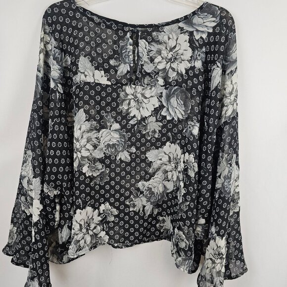 Sheer Floral Layered Look Business Casual Modern Chic Flowy Elegant Top Women XL - Picture 2 of 13